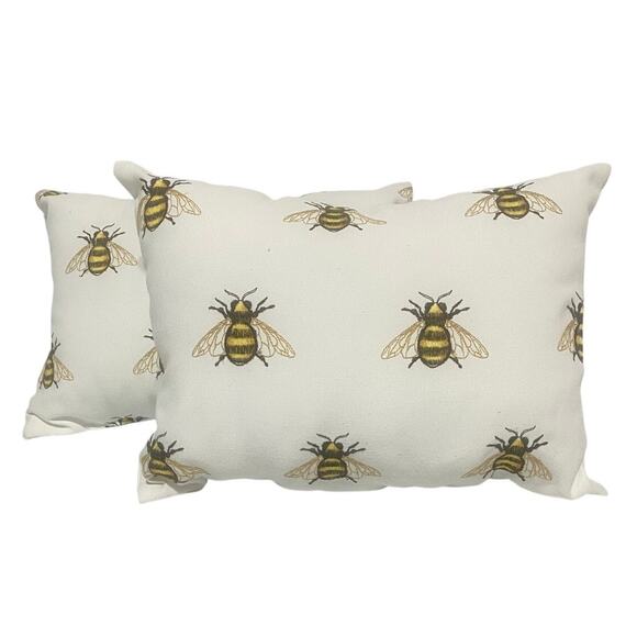 Hobby Lobby Embroidered Bee Throw Accent Pillow 10" x 14" Set of 2 - Picture 1 of 5
